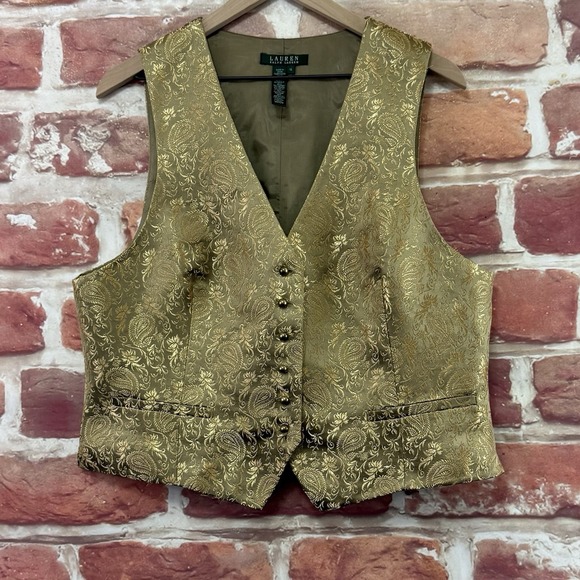 Ralph Lauren Suit Vest Women's 16 Gold Paisley Jacquard Formal Evening Blazer - Picture 7 of 9